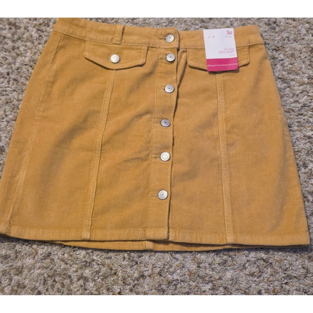 NWT So Mid Rise Corduroy Button Up Mini Skirt Women's Size 11/30W Gold